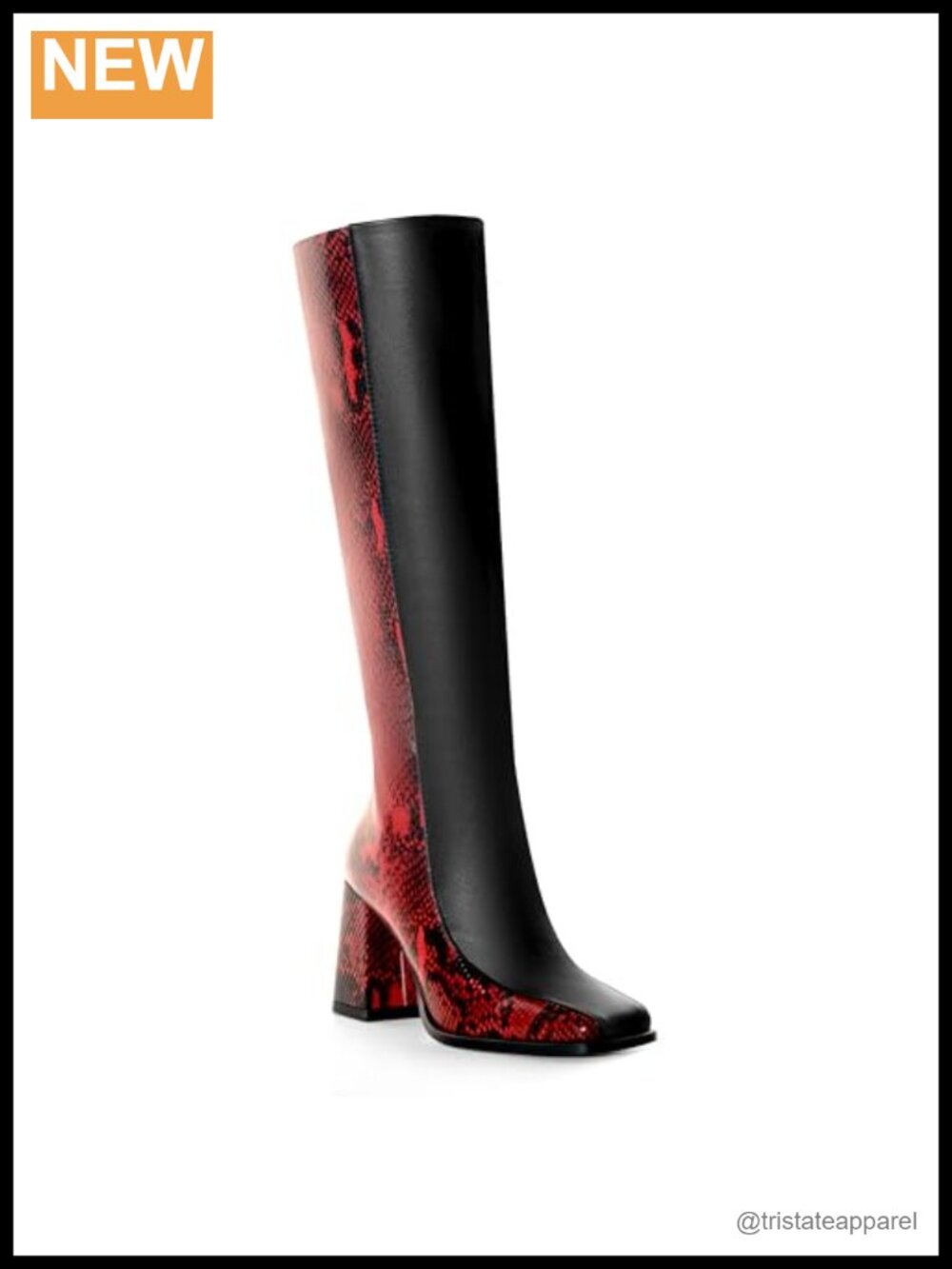 Women's Knee High Chunky Heel Boots Square Toe Faux Leather Side Zip